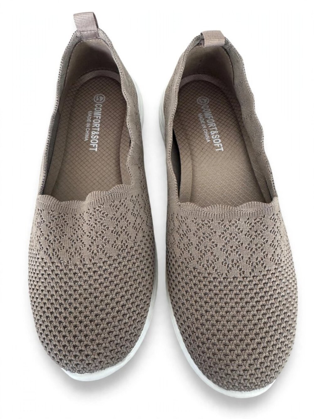 Comfort & Soft Knit Slip-On Flats - Taupe - Size 9.5 - New
